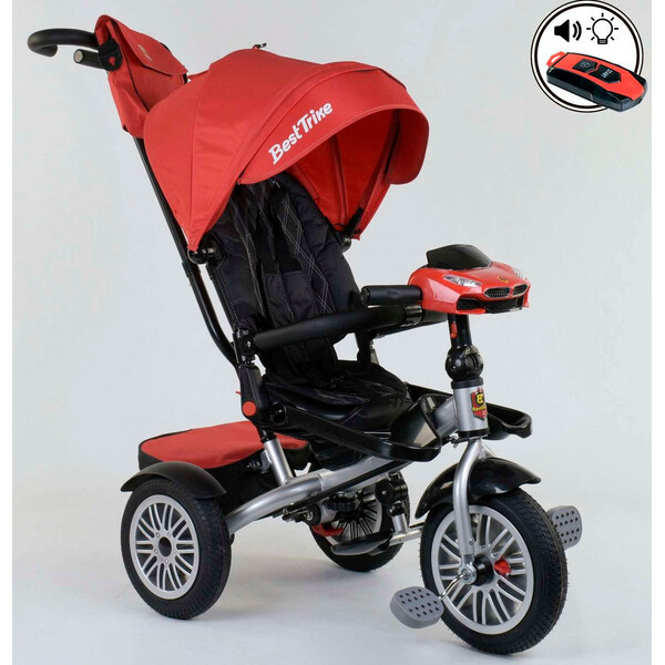 Детский велосипед трехколесный с ручкой и фарой Best Trike поворотное сиденье 1-3 года Красный 13773