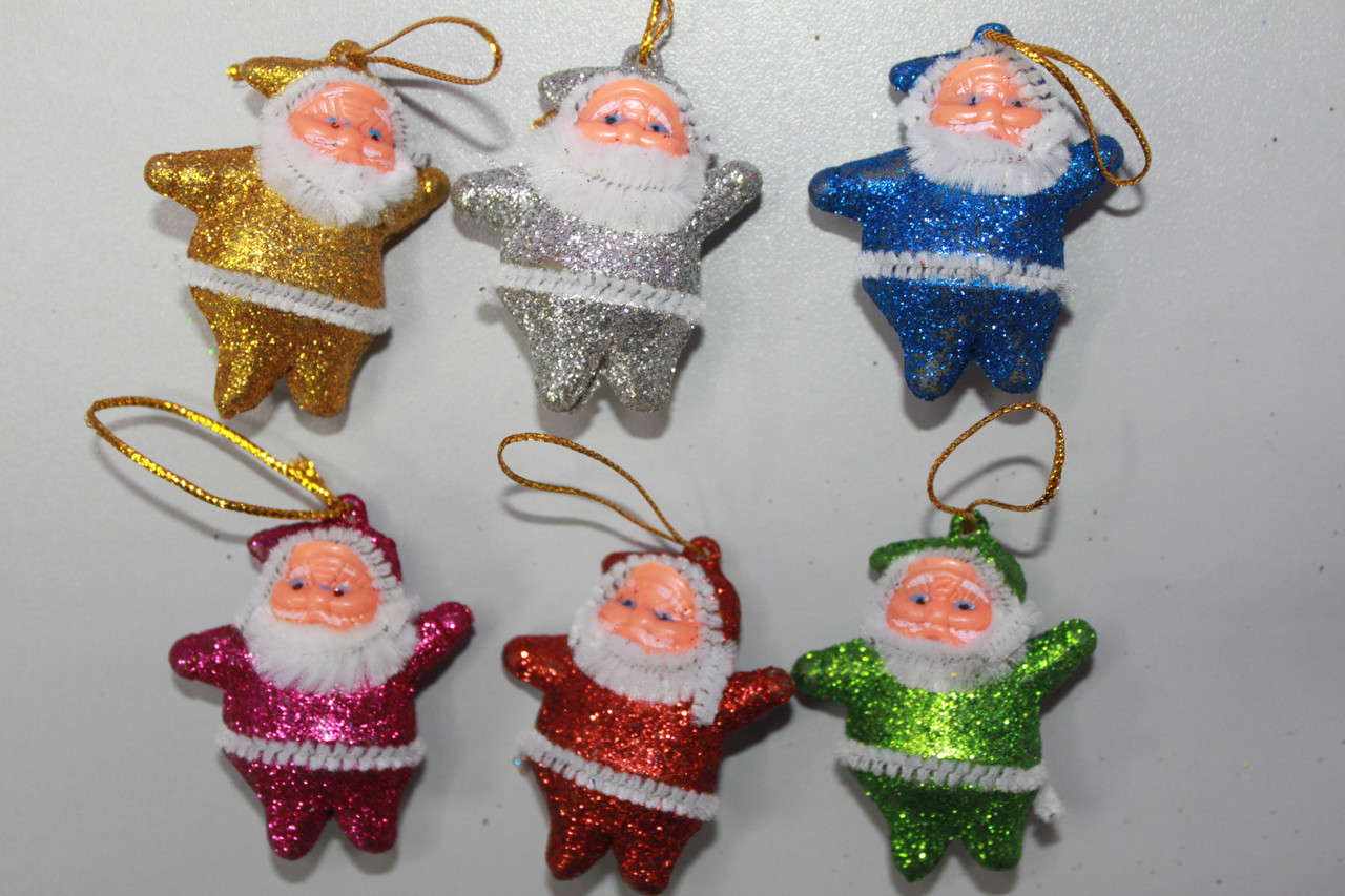 Іграшка новорічна дід Мороз 4,5 см 1 шт блискучий для декору на подарунок, фото 1