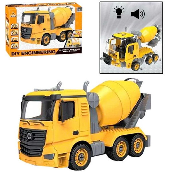 Бетономішалка-конструктор іграшка дитяча інерційна Diy Engineering розбірна зі світлом і звуком (22152)