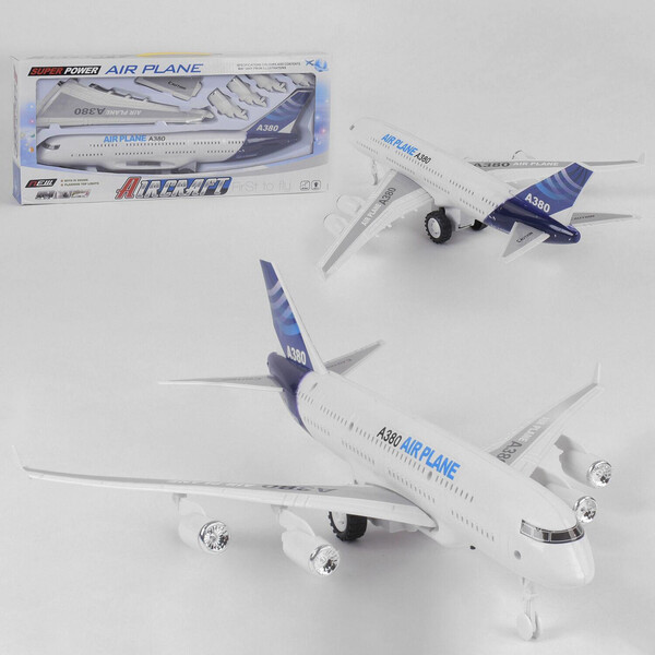 Дитячий іграшковий літак зі звуком і світлом 40 см інерційний Air Plane A380 Білий (41693)