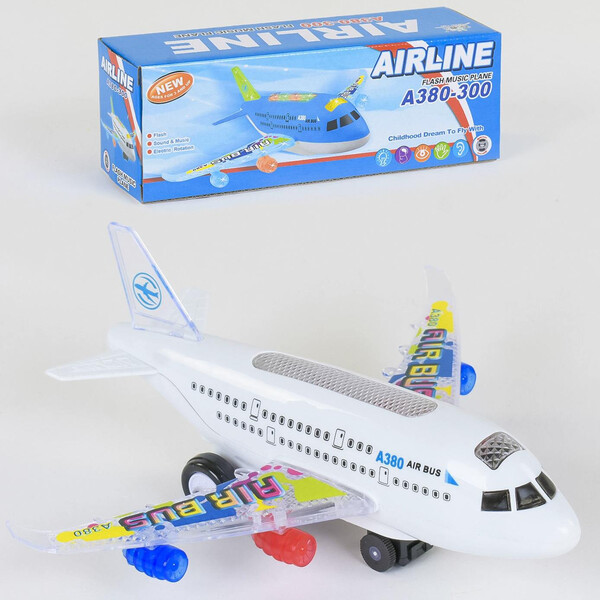 Самолетик детский игрушечный со светом и звуком 23 см ездит Белый (41703)