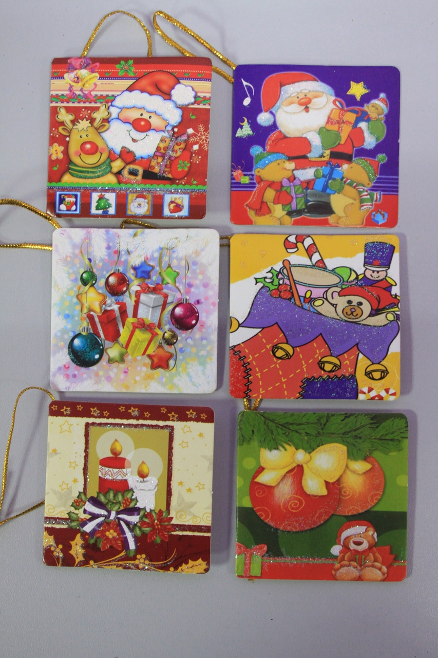 Набор Новогодние открытки теги (бирки) 6шт для подписи подарков с новогодним рисунком 5,5 *5,5, фото 1