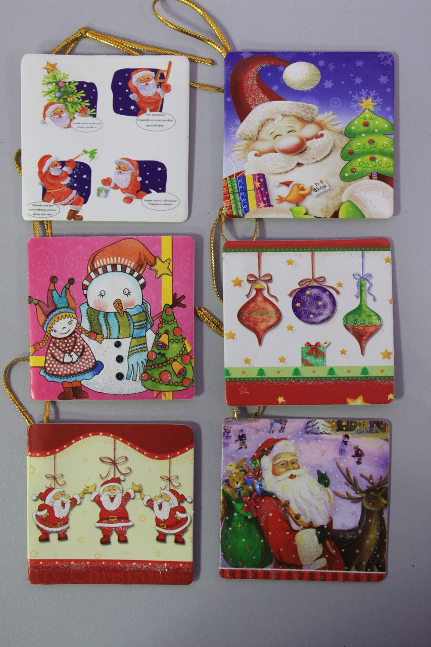 Набір Новорічні листівки теги (бирки) 6шт для підпису подарунків з новорічним малюнком 5,5 *5,5, фото 1