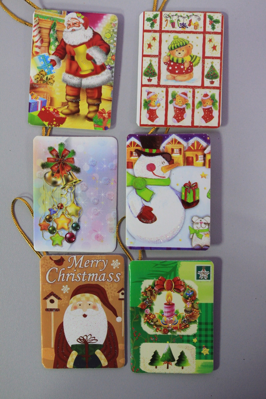 Набор Новогодние открытки теги (бирки) 6шт для подписи подарков с новогодним рисунком 4,5 *6,5, фото 1