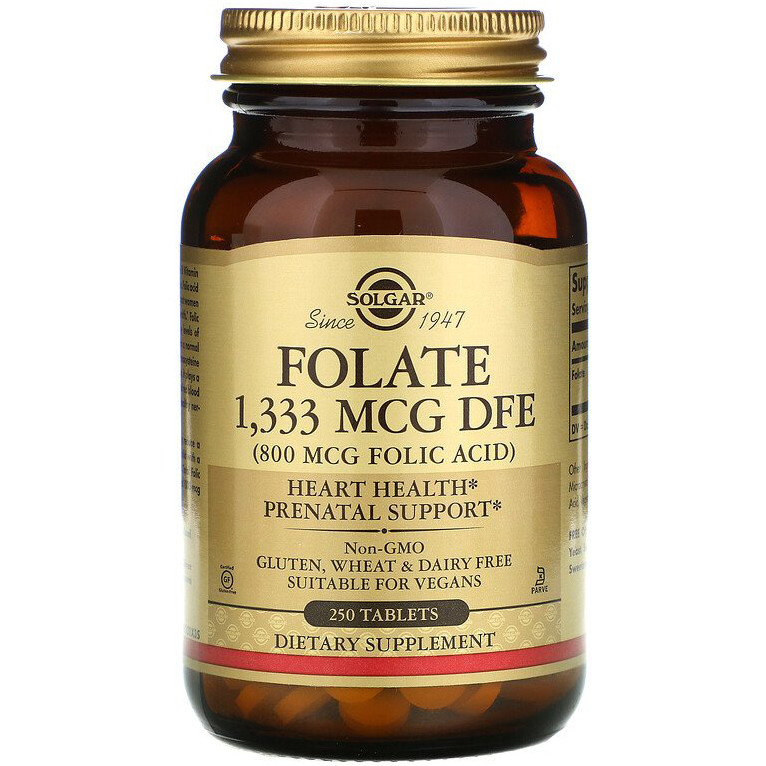 Фолієва кислота SOLGAR "Folate 1333 MCG DFE" 800 мкг (250 таблеток)