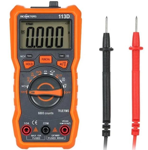 Цифровий мультиметр, тестер Richmeters 113D, ЖК-дисплей з підсвічуванням, помаранчевий з сірим