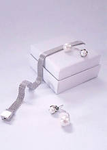 Набір срібних прикрас Подарунковий комплект Перлова пара Браслет Reflexions і Сережки - гвоздики