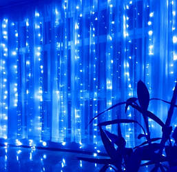 Гірлянда штора Водоспад 3х2 м 280 LED (прозорий шнур з перехідником) Синє світло