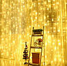 Гірлянда штора Водоспад 3х3 м 320 LED (прозорий шнур з перехідником) Золоте світло, фото 2