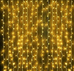 Гірлянда штора Водоспад 3х3 м 320 LED (прозорий шнур з перехідником) Золоте світло