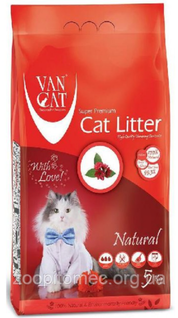 Бентонітовий наповнювач для котячого лотка Ван Кет (VanCat Natural) без аромату, 5 кг, фото 1