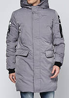 Куртка зимова чоловіча сіра, довгий пуховик СС-7867-75