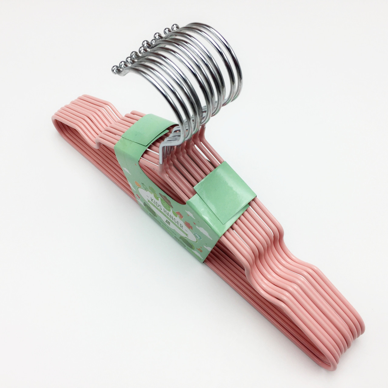 10 шт. Плічка дитячі металеві в силіконовому покритті ніжно-рожевого кольору, 300 мм