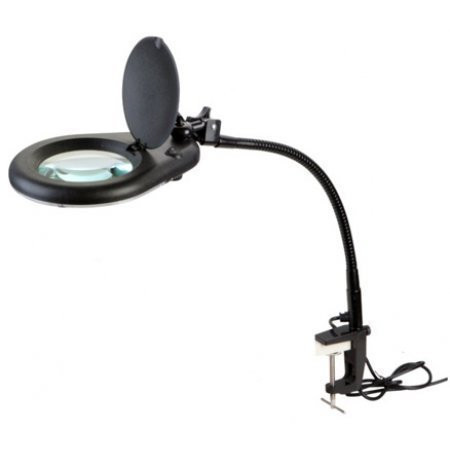 Лупа-лампа ZD-129B, 5D 130 мм, LED-підсвітка на струбцині, лінза скло, чорна, Zhongdi