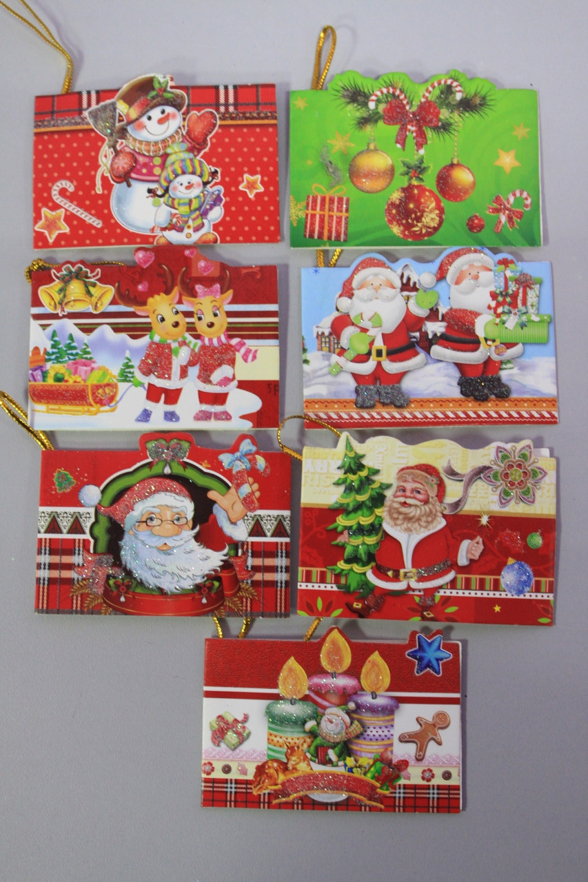Набір Новорічні листівки теги (бирки) 6шт для підпису подарунків з новорічним малюнком 7 *4,5, фото 1