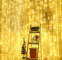 Світлодіодна гірлянда штора 400 led 3х2м (прозорий шнур, з перехідником) Золоте світло, фото 2