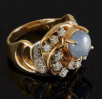 Золотое кольцо с бриллиантами и сапфиром С44Л1№27
