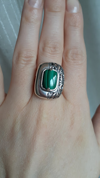 Класичне срібне кільце з малахітом, фото 1