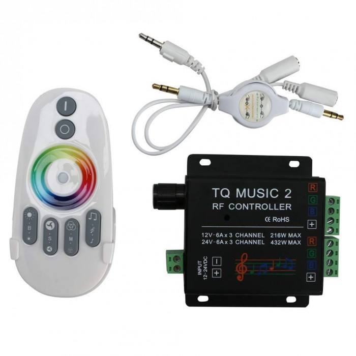 RGB радіоконтролер LEDTech RF TQ Music 2. 12-24v 32А 432вт і сенсорний пульт, для багатобарвної світлодіодної стрічки