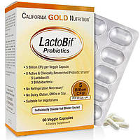 California Gold Nutrition. Пробиотики, Probiotic LactoBif, 5 млрд КОЕ, 60 капсул.