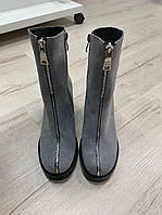 Эксклюзивные женские ботильоны на устойчивом каблуке натуральная замша, серые .Обувь женская зима, зимние 37