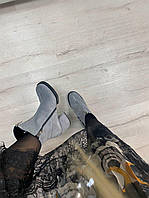 Эксклюзивные женские ботильоны на каблуке натуральная замша, серые.Ботинки для женщин демисезонные