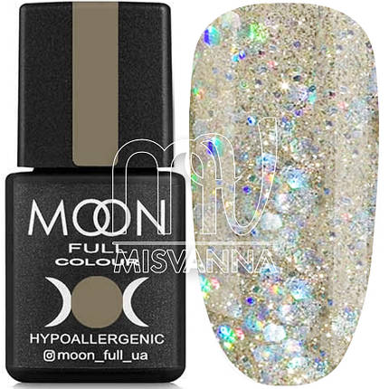 Гель лак MOON FULL color Gel polish, 8 мл №328 сріблисто-золотий з блискітками, фото 1