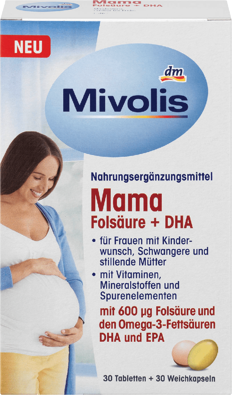 Биологически активная добавка для беременных Mivolis Mama Folsäure + DHA, 60 шт.