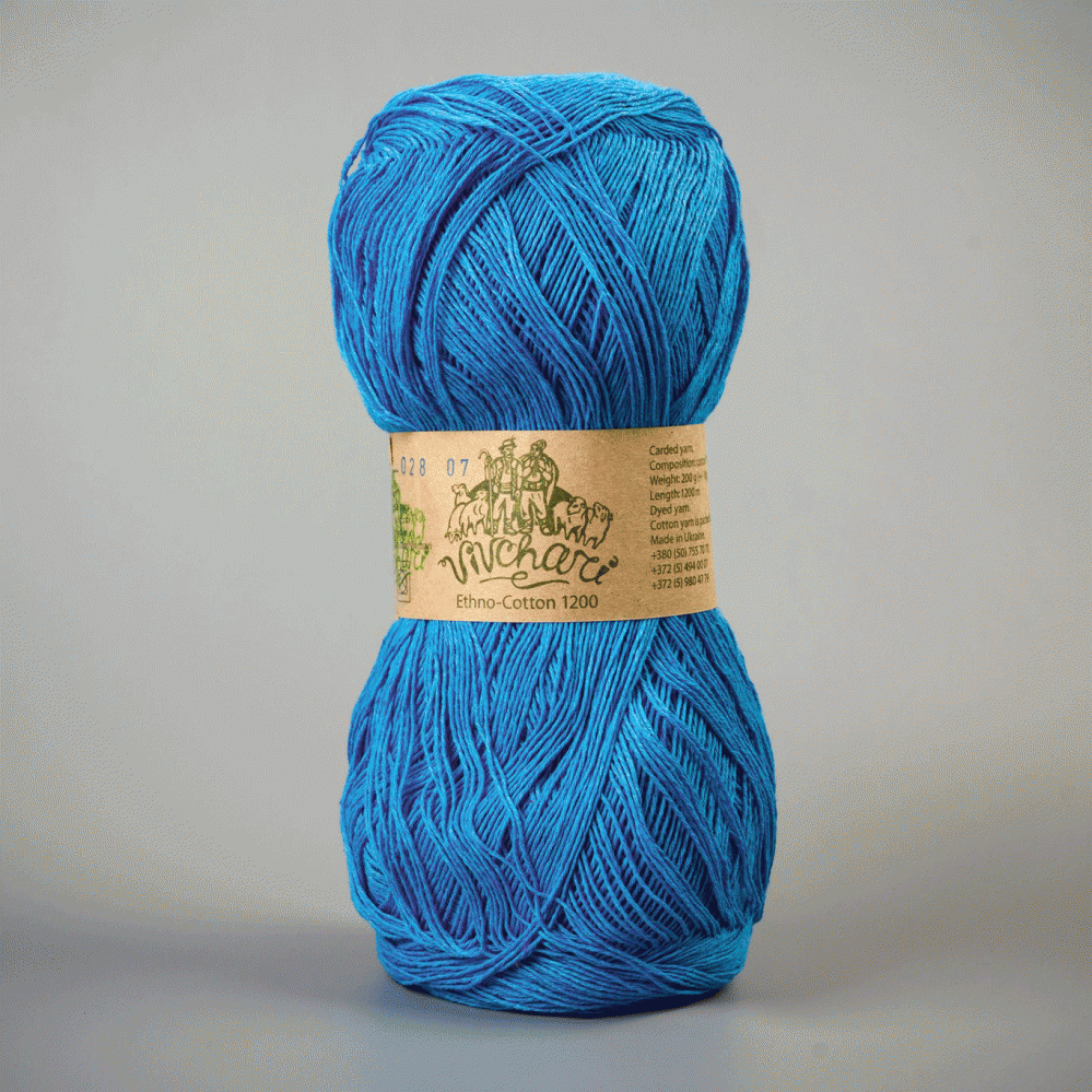 Пряжа бавовняна Vivchari Ethno-Сotton 1200, Color No.028 насичено-блакитний