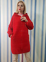 Пальто з капюшоном з вовни альпака колір червоний 50-54