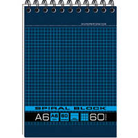 Блокнот А6 спіраль вертикальна 60 аркушів картонна жорстка основа ВА6460
