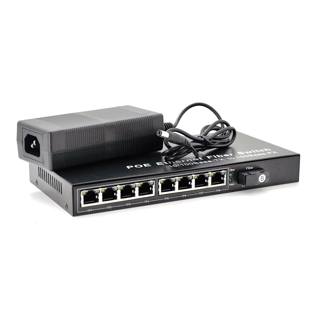 Комутатор POE із вбудованим SFP (B) 48V-57V, 8 портів PoE + 1 порт Ethernet FX 155 Мбіт/с (UP-Link) 1550nm,