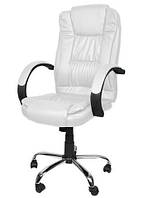 Офисное кресло на колесиках белого цвета Стильное белое кресло из эко-кожи Крісло компютерне Офісне крісло