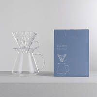 Набір HARIO V60 GLASS, графін 600 мл, скляний пуровер 02, мірна ложка, 40 фільтрів