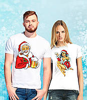 Парные футболки с принтом "Дед Мороз и Снегурочка с бокалами" Push IT