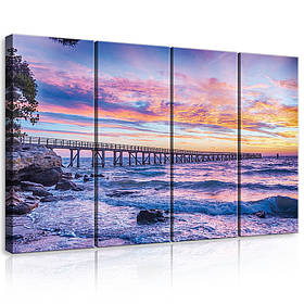 Модульна картина на полотні 4x30x80 см Захід сонця над морем (PS10514S7)