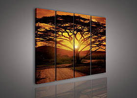 Модульна картина на полотні 4x30x80 см Дерево на заході (PS107S7)
