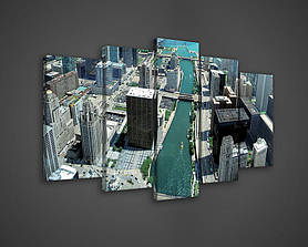 Модульна картина на полотні 2x20x40 см, 2x20x50 см, 1x20x60 см Вид на місто зверху (PS114S17)