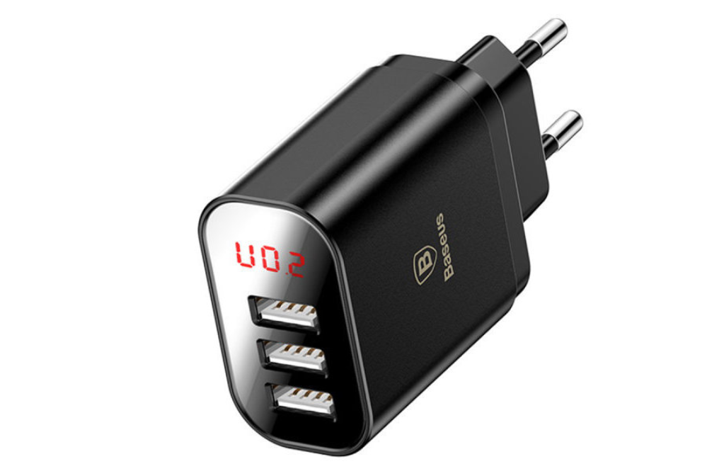 Мережевий зарядний пристрій Baseus Mirror Lake Intelligent Digital Display (3USB, 3.4 A) Black (KG-710)