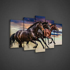 Модульна картина на полотні 2x20x40 см, 2x20x50 см, 1x20x60 см Три коня (PS496S17)