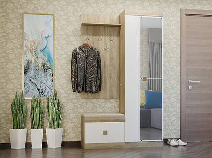 Передпокій із вішалкою, шафою, дзеркалом, 4 елементи Еверест Соната 3 дуб сонома/білий