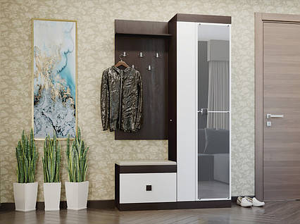 Передпокій Соната комплект 3 з дзеркалом ЕВЕРЕСТ Венге темний + Білий