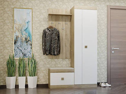 Передпокій із вішалкою, тумбою взуттєвою та шафою Соната 3 дуб сонома/білий Еверест