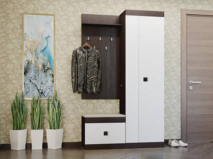 Передпокій із вішалкою, тумбою взуттєвою та шафою Соната 3 Венге + білий Еверест