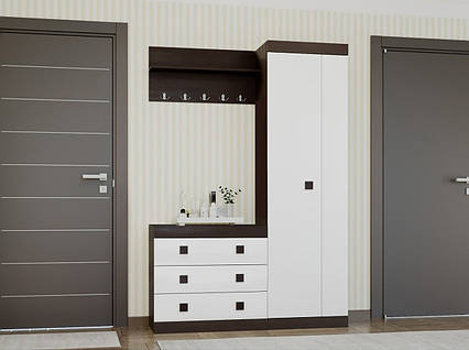 Модульна передпокій з шафою, комодом і настінною вішалкою Соната 4 Венге + Білий Еверест