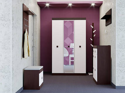 Передпокій Соната комплект 7 з дзеркалом ЕВЕРЕСТ Венге темний + Білий