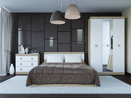 Спальня комплект 1 з дзеркалом ЕВЕРЕСТ Дуб сонома + Білий