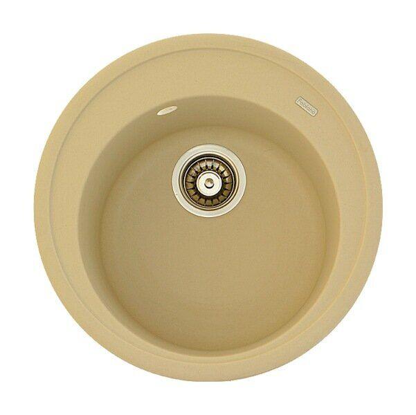 Гранітна кухонна мийка Fabiano Arc 51 Cream, кремова кругла кам’яна, фото 1