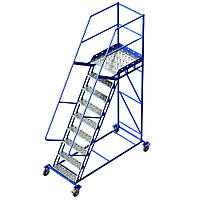 Лестница платформенная Н 2250 мм, строительная передвижная лестница с перилами и платформой