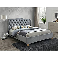 Большая двуспальная серая бархатная кровать Signal Aspen Velvet 180x200см с мягким изголовьем и ламелями
